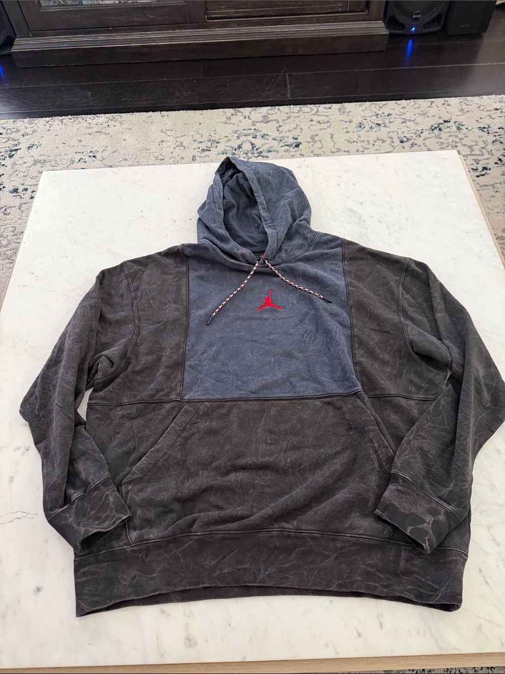 Jordan Two-Tone Washed Hoodie in Charcoal and Slate with Red Jumpman